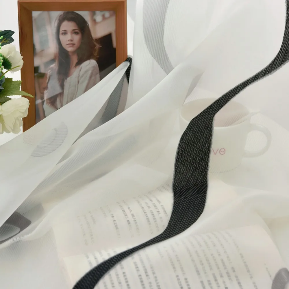 Современная Тюлевая занавеска в полоску круглый дизайн вуаль белая прозрачная