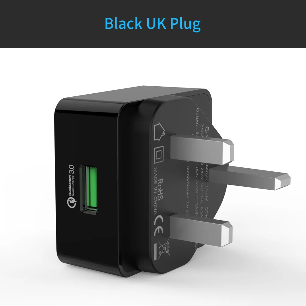 UK Black Быстрое зарядное устройство ORICO QC3.0, умное настенное зарядное устройство с кабелем Micro USB 1 м для samsung Xiaomi huawei - Тип штекера: UK Black