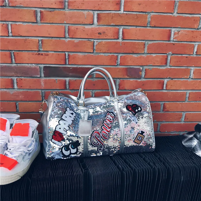 Silver Модная дорожная сумка с блестками, сумка для сна, портативные сумки для вещей, большая вместительность, сумки Quitte для женщин и мужчин, большая сумка-тоут для выходных, розовая - Цвет: Silver