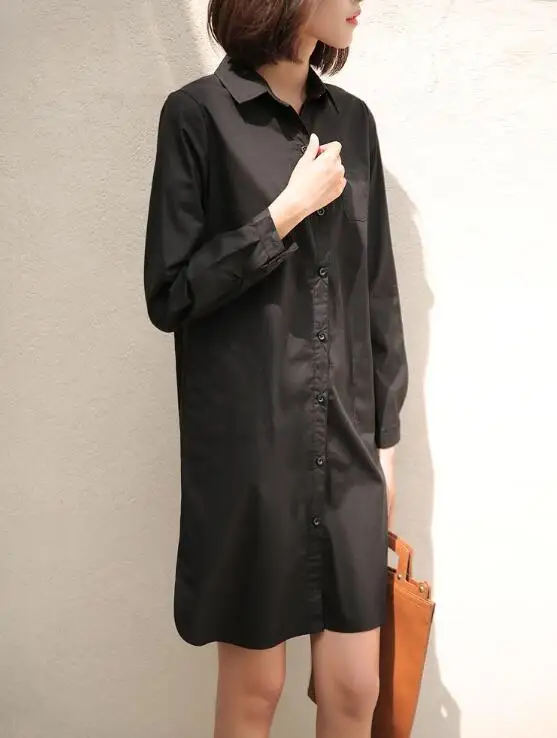 2 цвета, S-4XL, большие размеры, длинные рубашки для женщин, BF Boyfriend Стиль, Короткий воротник, свободные топы, модная Повседневная блуза, верх размера - Цвет: Черный