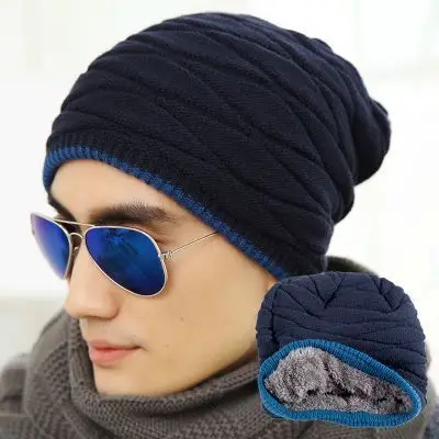 navy blue Для мужчин Для женщин вязаная шапка брендовые зимние шапочки Для мужчин зимние Шапки для капот моды Кепки S Skullies черная маска хлопок Кепки теплая шапка - Цвет: navy blue