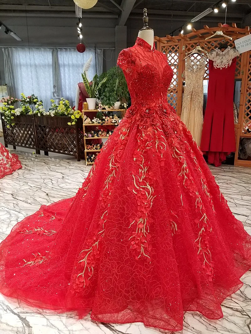 Vestido De Noiva бальное платье с высоким воротом красные свадебные платья 2017 матовое