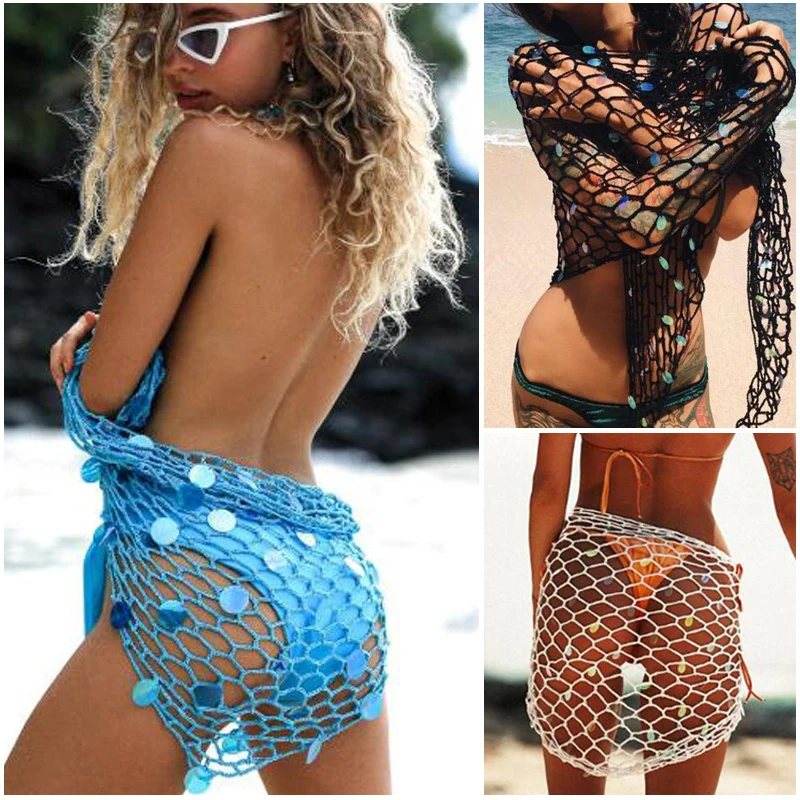 

Sexy Women Beach Cover Up Skirts Towel Bikini Beach Wear Hollow Out Knitted Cover Up Bathing Suit Beach Coverups For Women Wrap