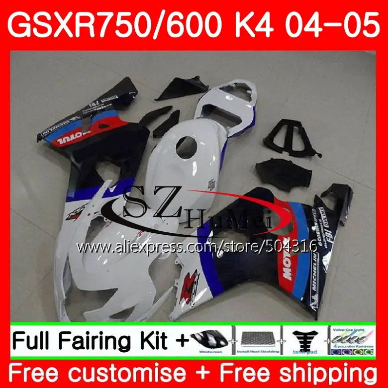 

Корпус для SUZUKI GSXR 600 750 04 05 GSXR600/750 GSX-R750 30SH13 GSX-R600 K4 GSXR750 04 05 GSXR600 2004 2005 обтекатель белый черный