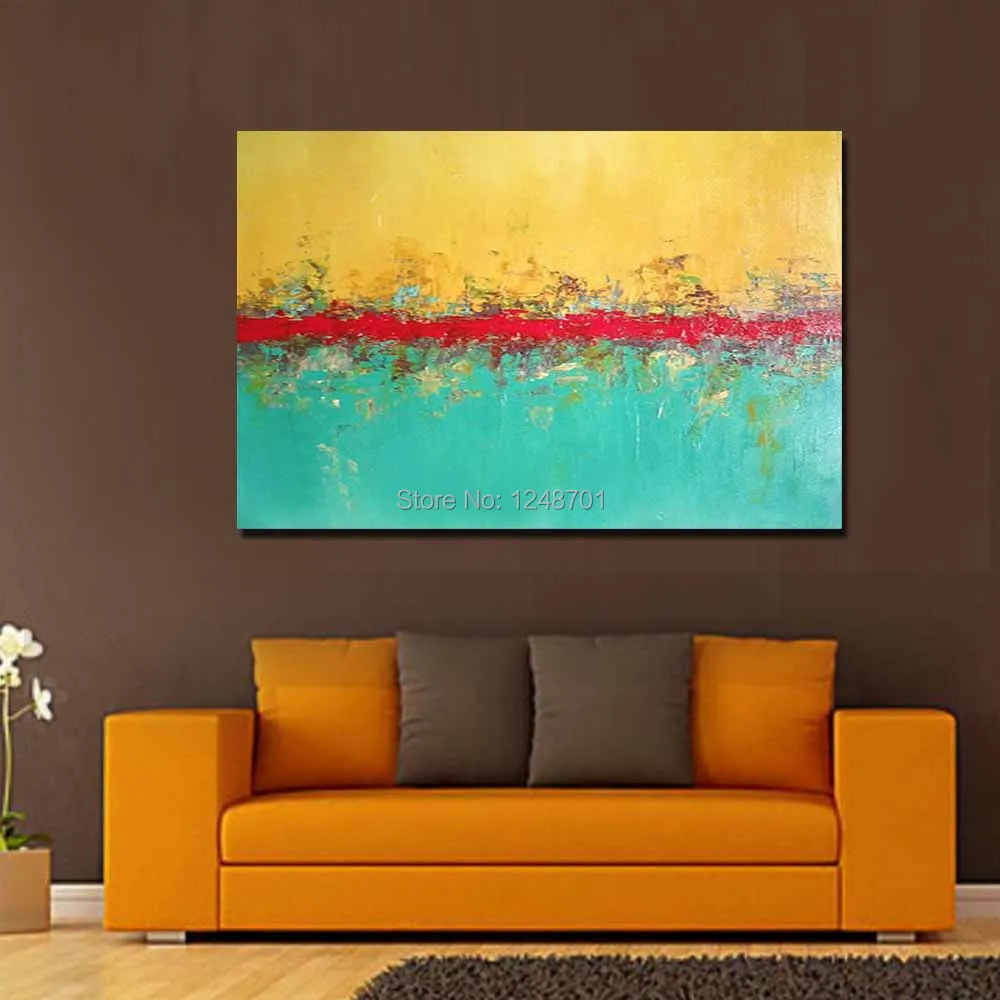 Ручная работа Безрамное полотно абстрактная синяя желтая картина маслом цветная