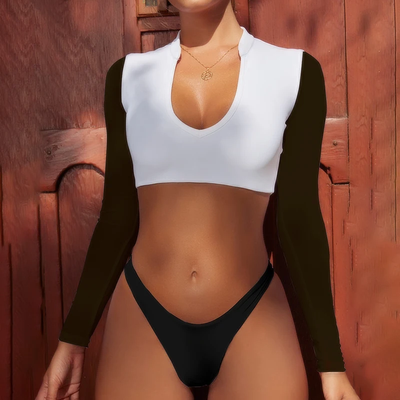 2018 сетки с длинным рукавом черный комплект бикини белый купальники для малышек