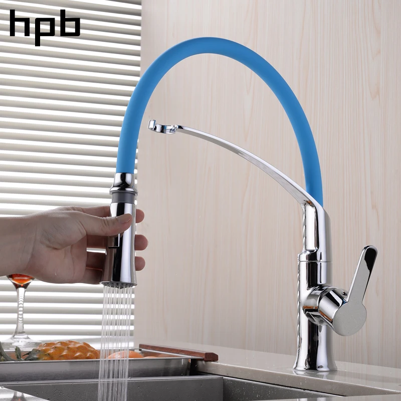 HPB хромированный полированный резиновый гибкий выдвижной кухонный кран