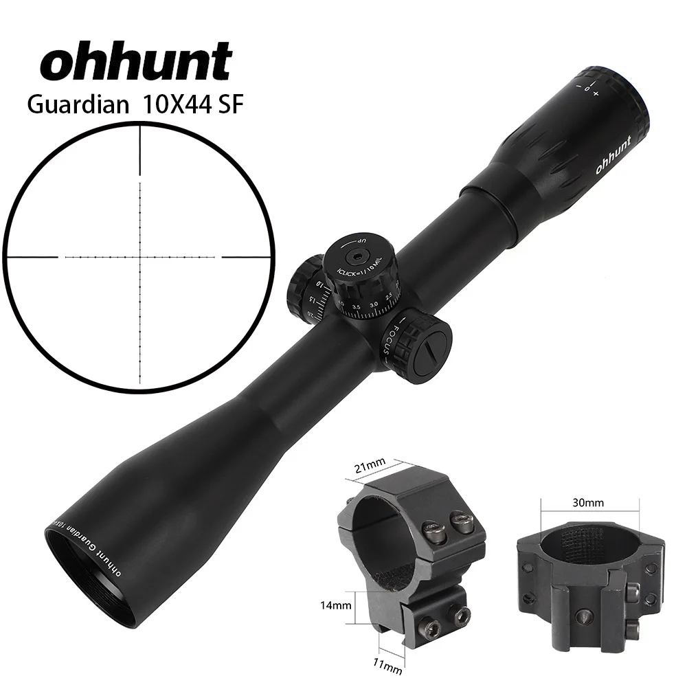 Ohhunt Guardian 10X44 SF охотничьи оптические прицелы сторона параллакса тактический прицел башенки Блокировка сброса фиксированное увеличение 10X прицел - Цвет: with Dovetail Rings