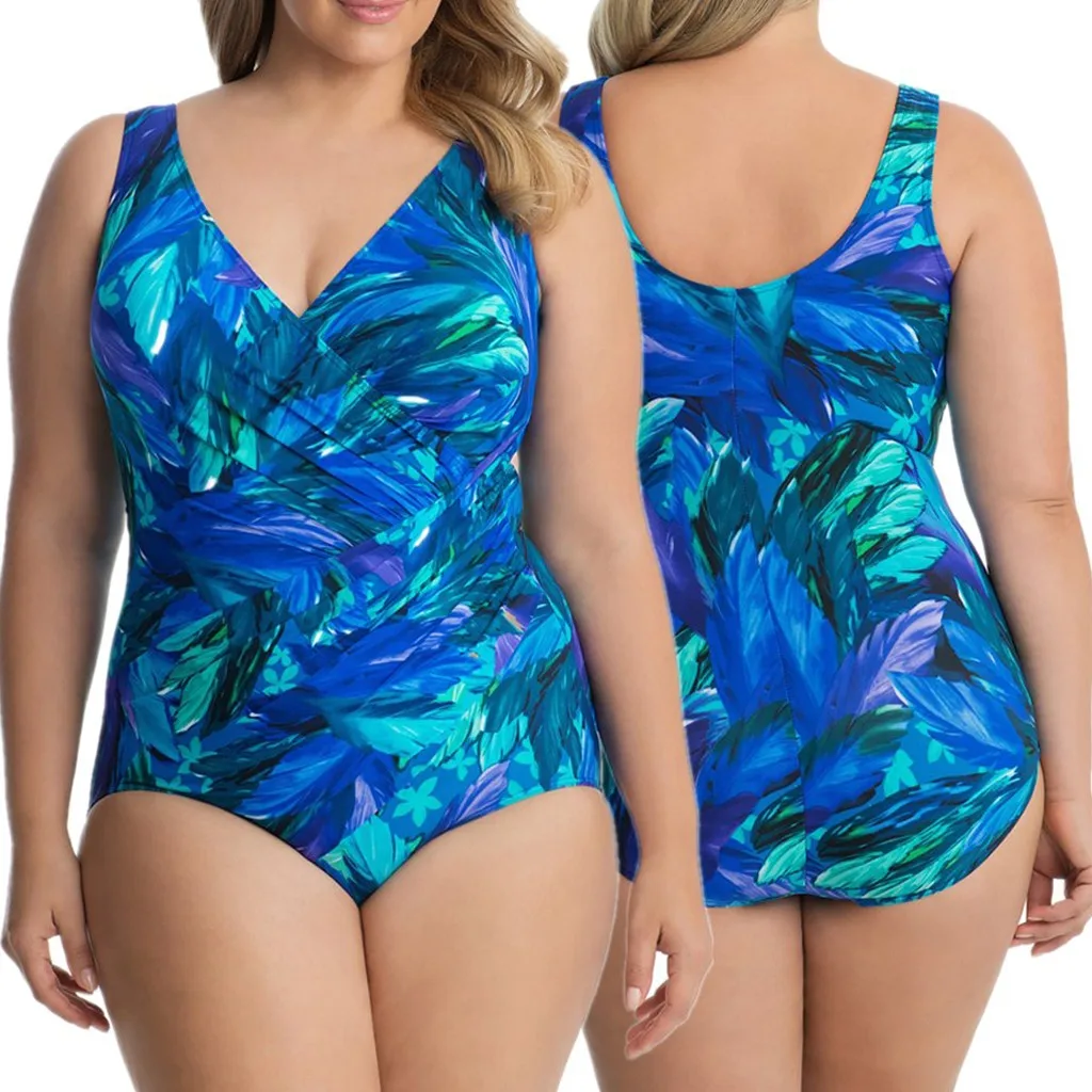 2019 Summer Women Plus Size Sexy Sport Bikini Multicolor Print Swimsuit Pad Swimwear Bathing One-piece Backless Sling Beachwear | Спорт и