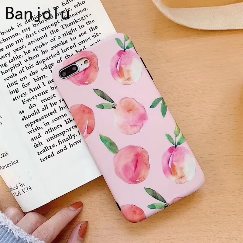 Banjolu Fashion Cute Peach Phone Case for iPhone X XS MAX XR 8 7 6 6s Plus Pink Soft TPU Girly Back Cover |
