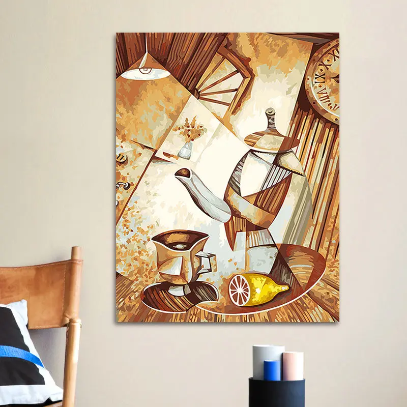 Набор для рисования по номерам на холсте лимон и кофе|paint by number|paint numbermodern home decor |