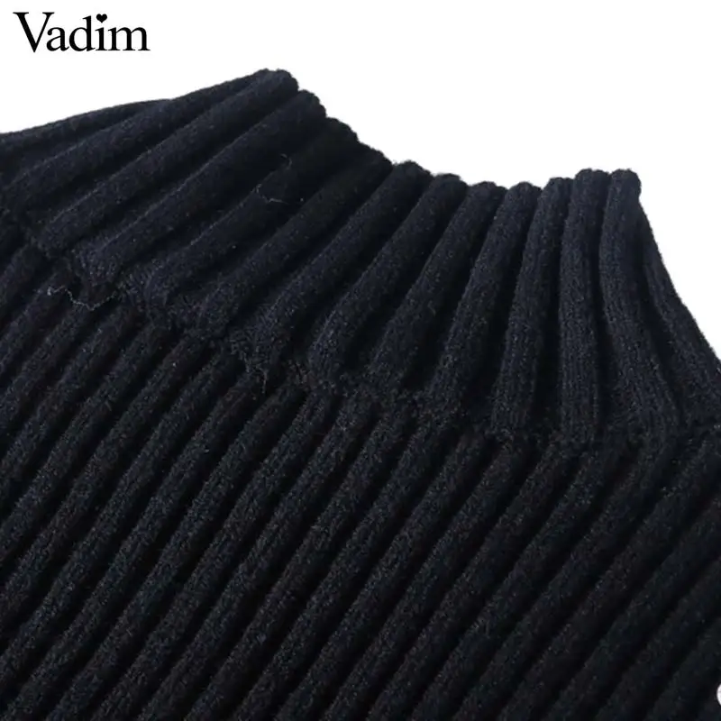 Vadim beading sequined loose knitted sweater floral pattern turtleneck long sleeve stretchy pullovers female retro tops HA225 | Женская