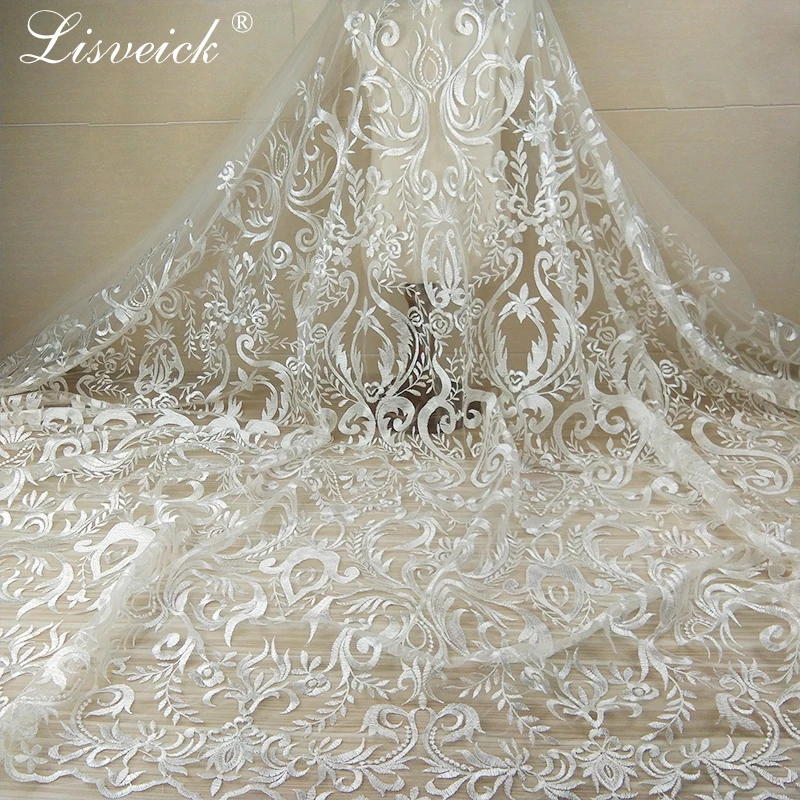 1yard new style Vintage Embroidery Polyester Net French Nigerian Lace Fabric In White For Wedding Dress, Home Party Decoration