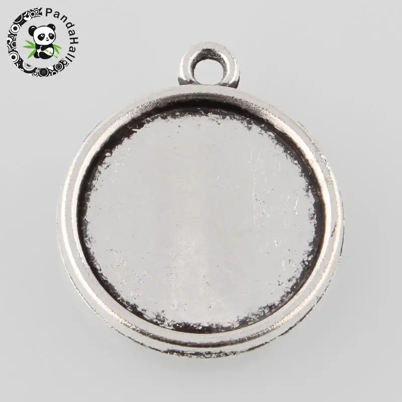 

Тибетский Стиль античный серебряный цвет плоский круглый кулон кабошон настройки лоток: 16 мм; 22x19x3 мм отверстие: 1 мм; Около 500 шт/1000 г