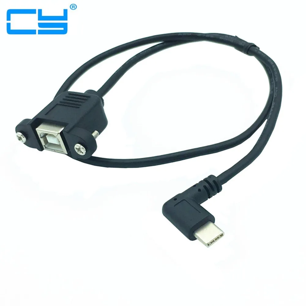 

Панельное крепление для принтера с гнездом 50 см USB 2,0 B с отверстием для винта к USB Type-C 3,1 штекер 90 градусов правый кабель соединитель адаптера