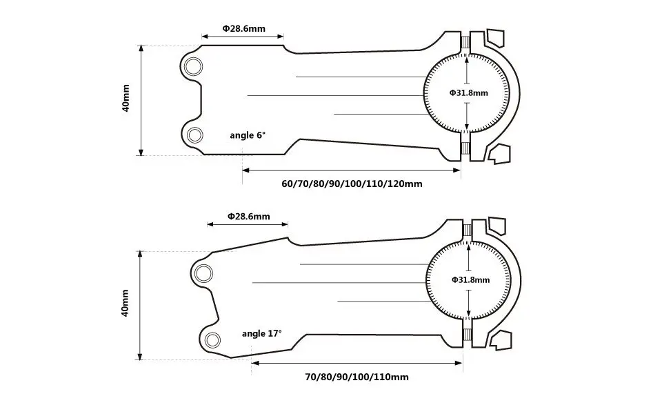 

no logo stem Angle 6/17 Degree Aluminum + 3k Carbon Road/Mountain Bike Stem 31.8mm Leagth 60/70/80/90/100/110/120mm