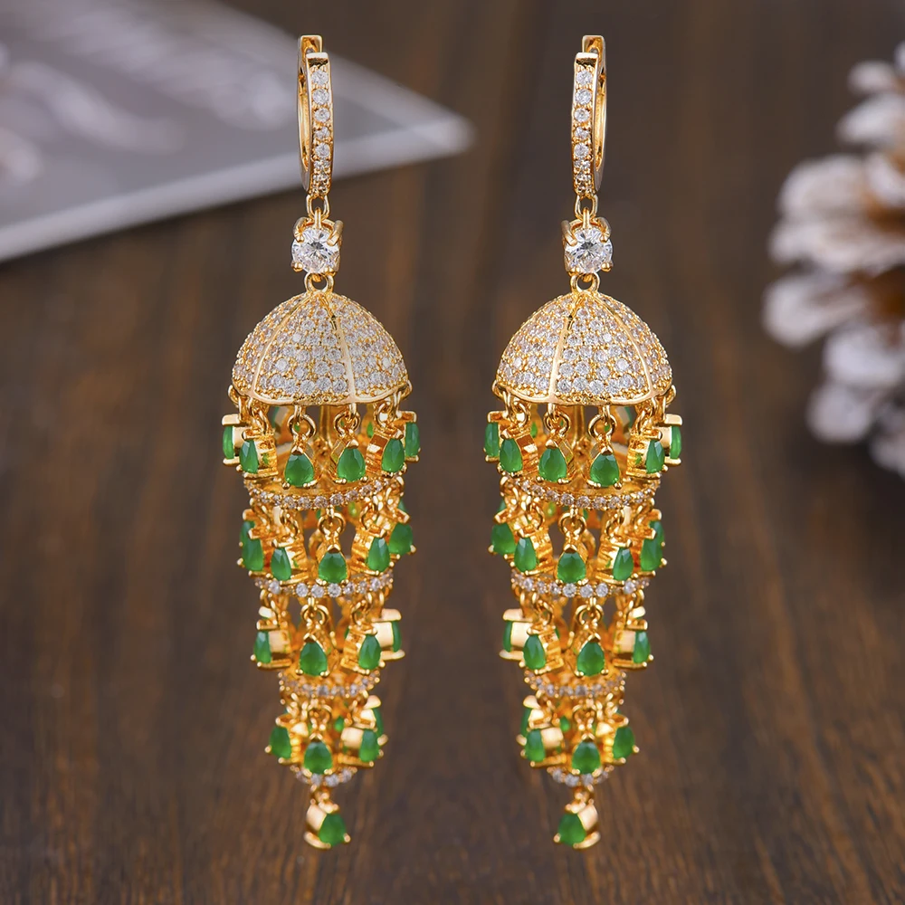 

New Brand Popular Inlaid Dubai Jewelry CZ Tassel Earrings Fringe Pendant Dangle Drop Earrings for Women Girl Party Jewelry