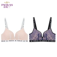 2 pieces paerlan push up wire free non sponge slim cup lace floral bra seamless large size large breasts women underwear