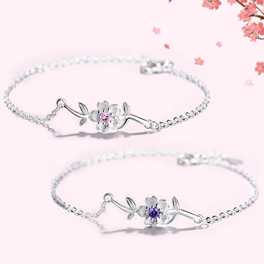 Fashion Beautiful Jewelry Cherry Blossoms Leaf Adjustable Bracelets Crystal Flower Opening Bangles For Female Gift | Украшения и