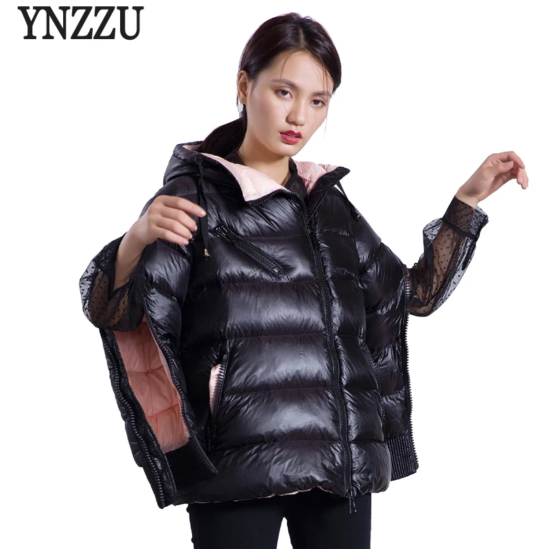 

YNZZU Brand 2021 Autumn Winter Jacket Women Casual Thick Warm Duck Down Coats Hooded Sleeve Split Zippers Fashion Outwears O601