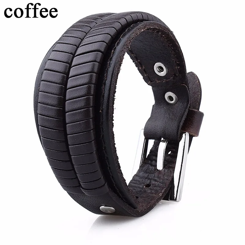 

HAWSON Trendy 26.5 cm Coffee Unisex Genuine Adjustable Leather Bracelet Free Chain Bracelets, Fashion Jewelry