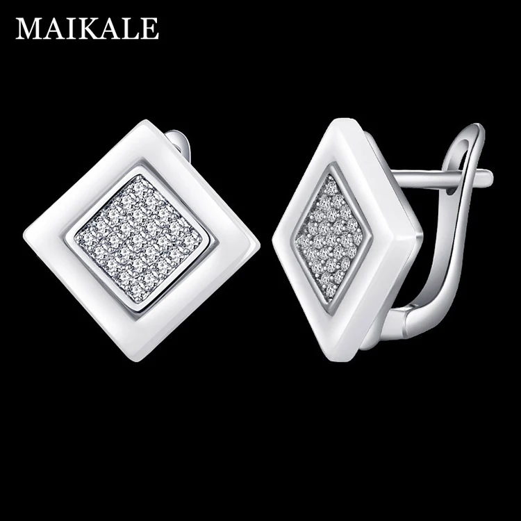 MAIKALE, модные квадратные серьги-гвоздики из керамики, романтические маленькие серьги, золотые, серебряные, циркониевые серьги для женщин, ювелирное изделие, подарки