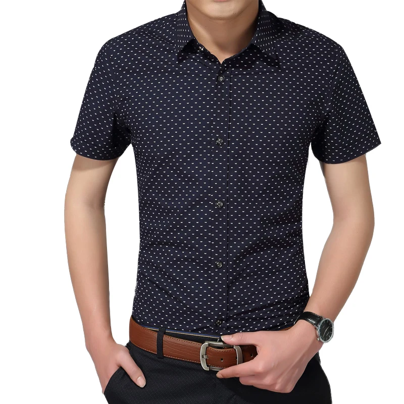 

Hot 2021 Summer New Fashion Brand Clothing Men Short Sleeve Shirt Polka Dot Slim Fit Shirt 100% Cotton Casual Shirts Men M-5XL