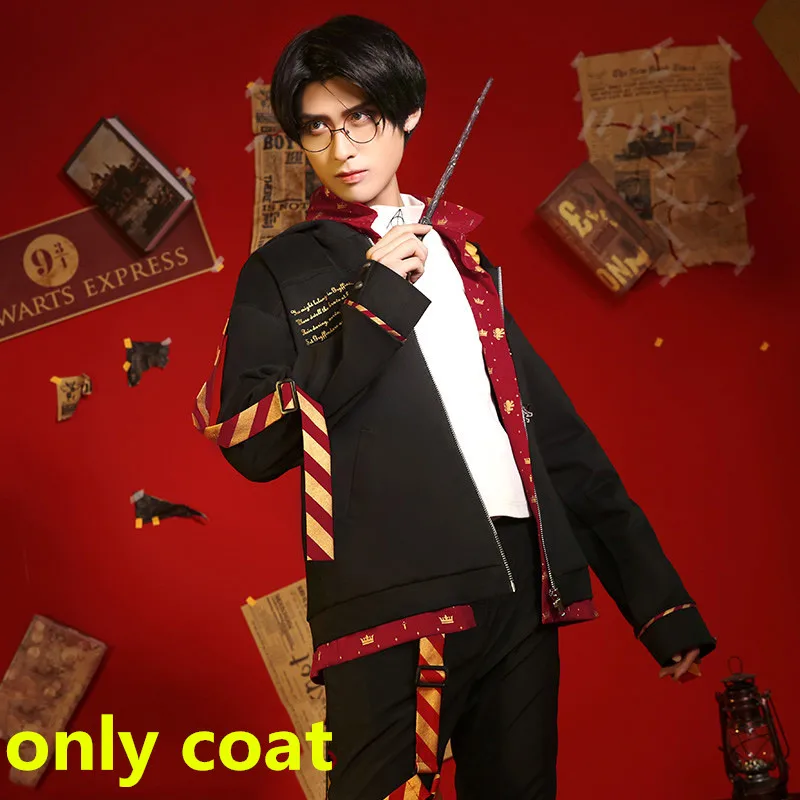 only coat Для взрослых, костюмы для косплея Gryffindor, для колледжа, шарфы, куртки, пальто, юбка, для женщин, девочек, мальчиков, вечерние, для школы, волшебная летняя одежда - Цвет: only coat