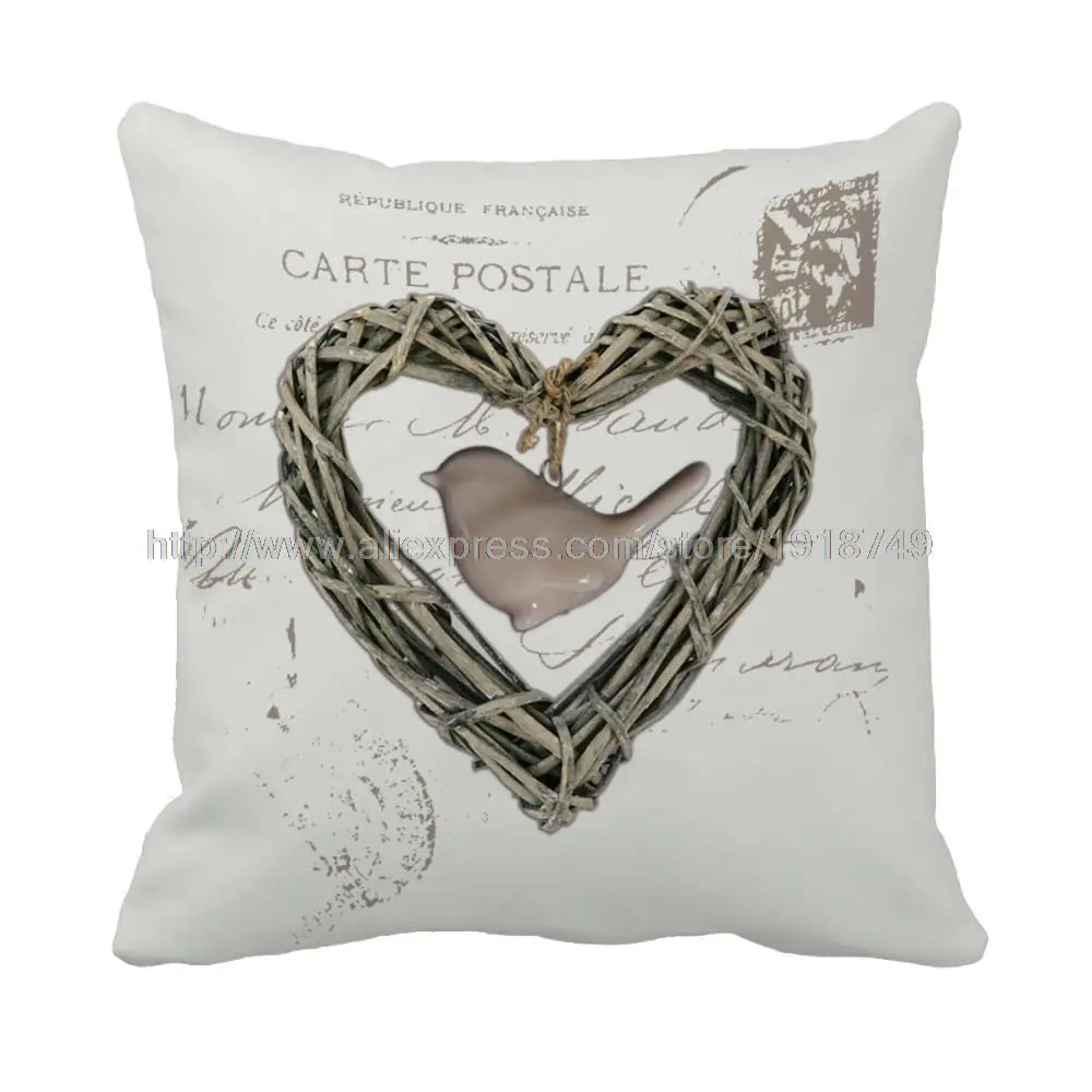 Птица в форме сердца с заказ свадебного декоративные диван Чехлы площадь Винтаж