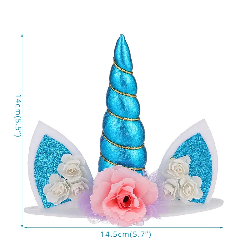 blue horn 1 шт. Единорог торт Топпер многоразовый Золотой Единорог Рог торт Топпер с ресницами ухо для единорога День Рождения украшения поставки - Цвет: blue horn