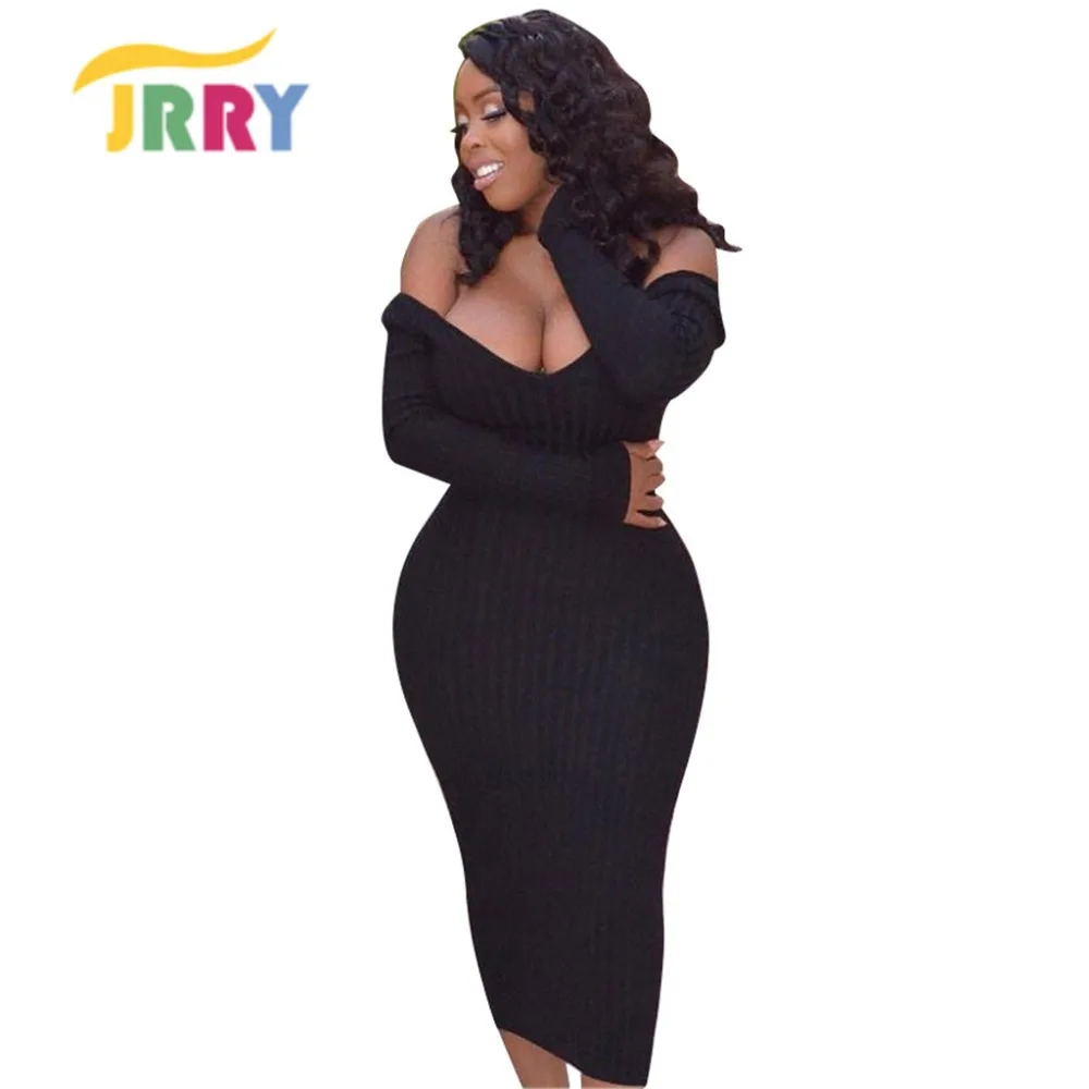 JRRY Сексуальное Женское Платье с v образным вырезом длинным рукавом однотонные