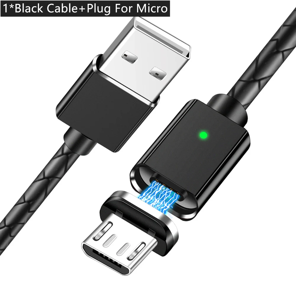 Магнитный usb-кабель Олаф для iphone XS Max 3A, быстрая зарядка, 1 м, 2 м, кабель Micro USB type-C для samsung, Xiaomi, магнитное зарядное устройство - Цвет: Black For Micro