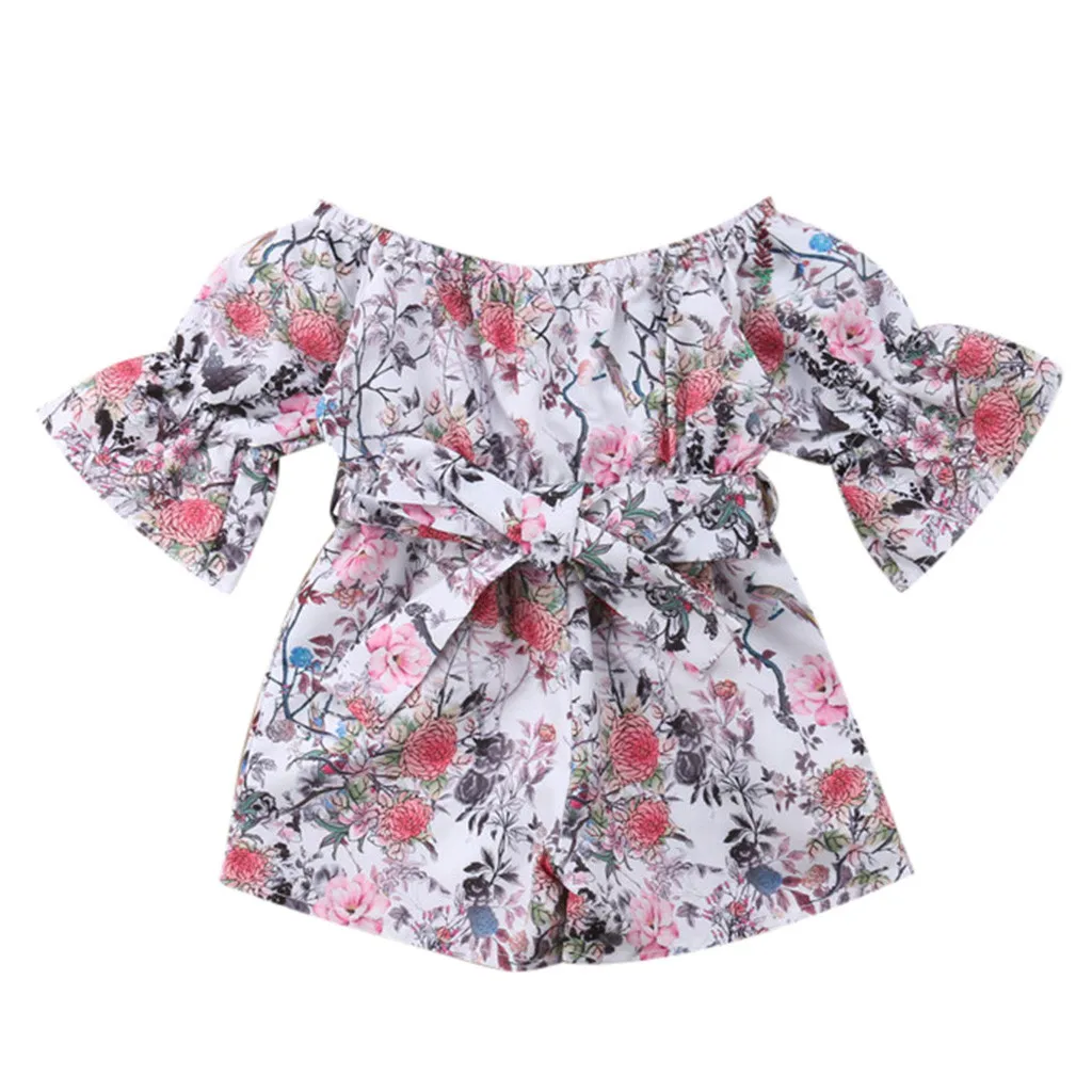 Боди для новорожденных унисекс маленьких девочек с открытыми плечами цветочным