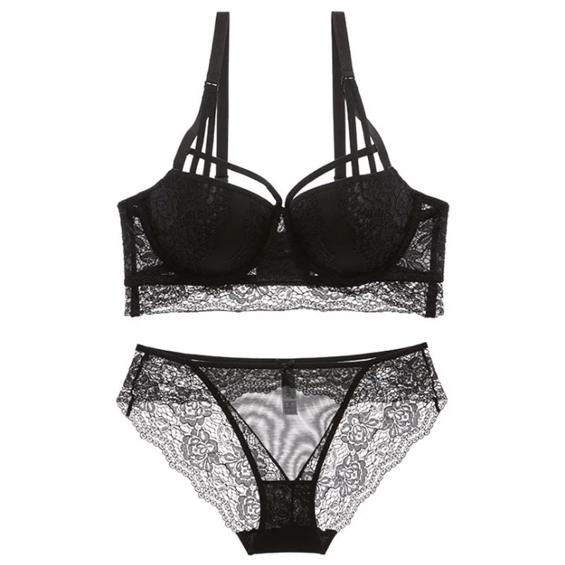 European ladies bra suit thin section sexy half-cup lace temptation transparent girl underwear gathering |