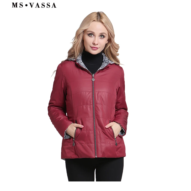 MS VASSA женские куртки весна 2019 новые парки с капюшоном Реверсивные пальто принтом