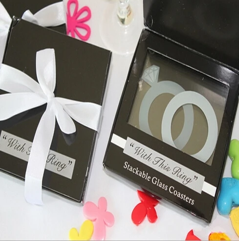 

wholesale 500pcs wedding favor, souvenirs for wedding--With This Ring Unique Stackable Glass Coasters free shipping