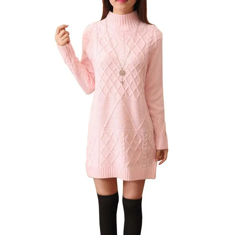 Повседневное толстый теплый свитер платье для Зима Осень Винтаж одноцветное