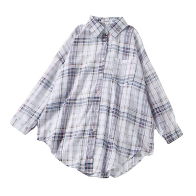 Женские блузки и топы корейские шифоновые рубашки в клетку женские с длинными