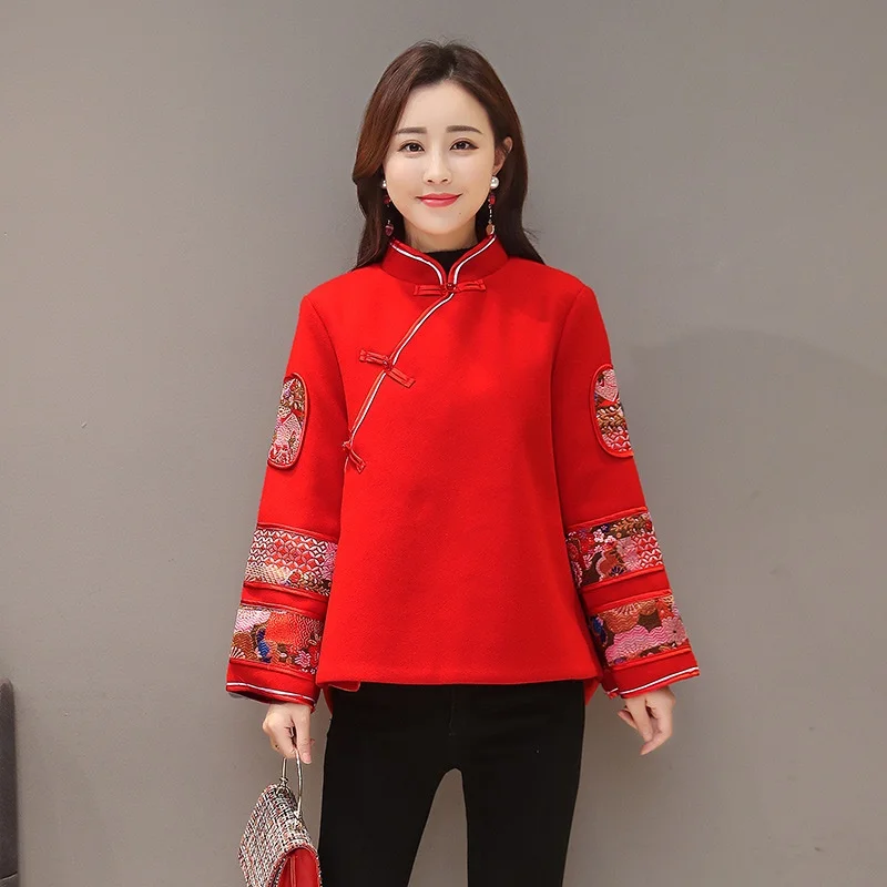Китайские Топы Cheongsam для женщин, пальто зима, Осенний новогодний костюм, китайская модная одежда, одежда Шанхай Тан TA1602