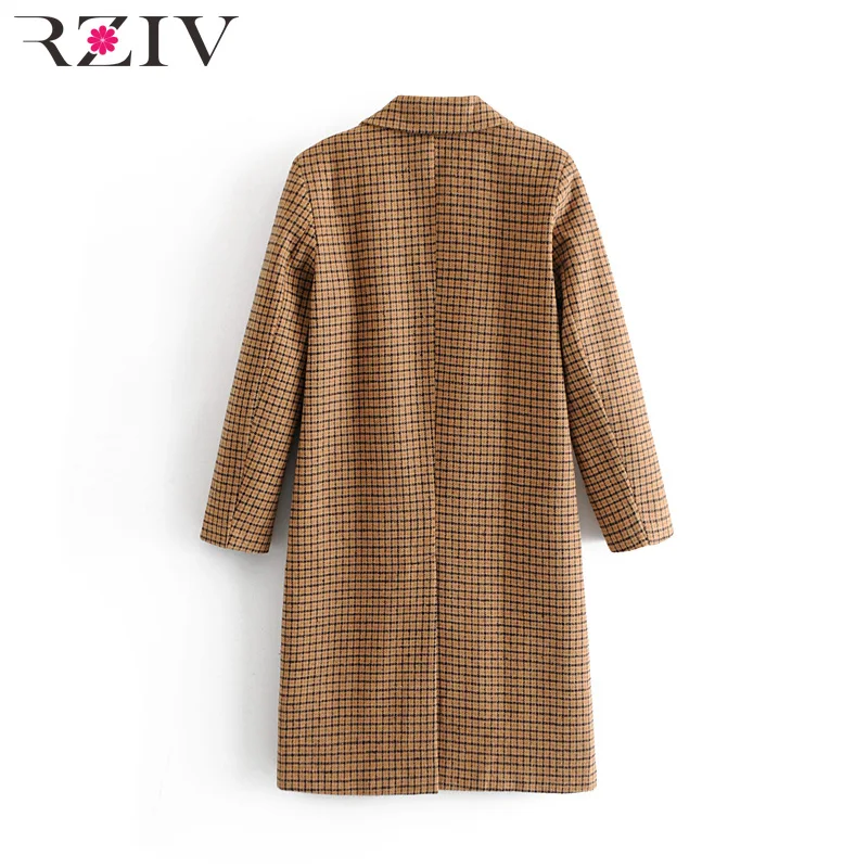 RZIV пальто, для осени и зимы, женская обувь на каждый день, в клетку, длинное двубортное пальто