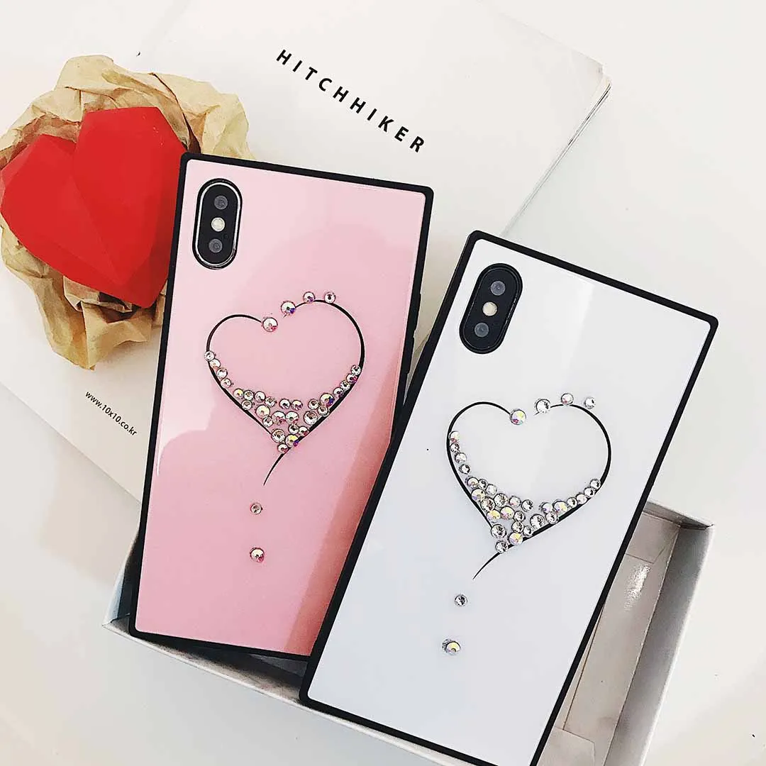 Люкс Алмазная Сердце Любовь чехол для телефона IPhone 6 плюс 6s 7 Plus 8 X черный белый