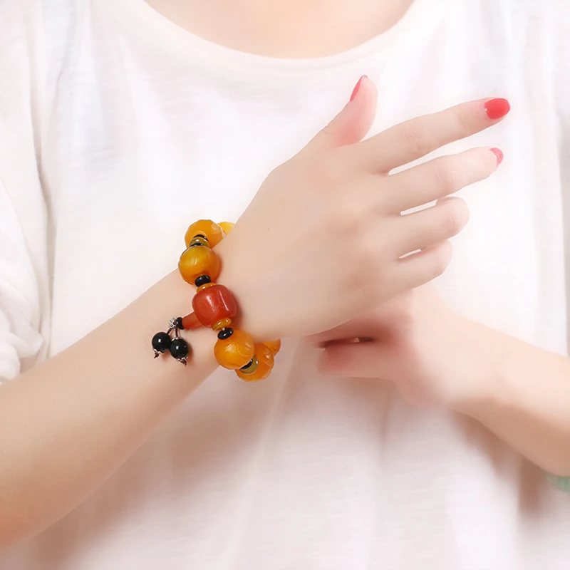 Оптовая продажа жёлтые браслеты с натуральным кристаллом 20 мм бусины Будды на