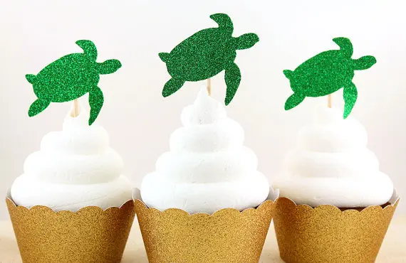 Блестящие морские черепахи под морем кекс топперы для дня рождения пляжа свадьбы