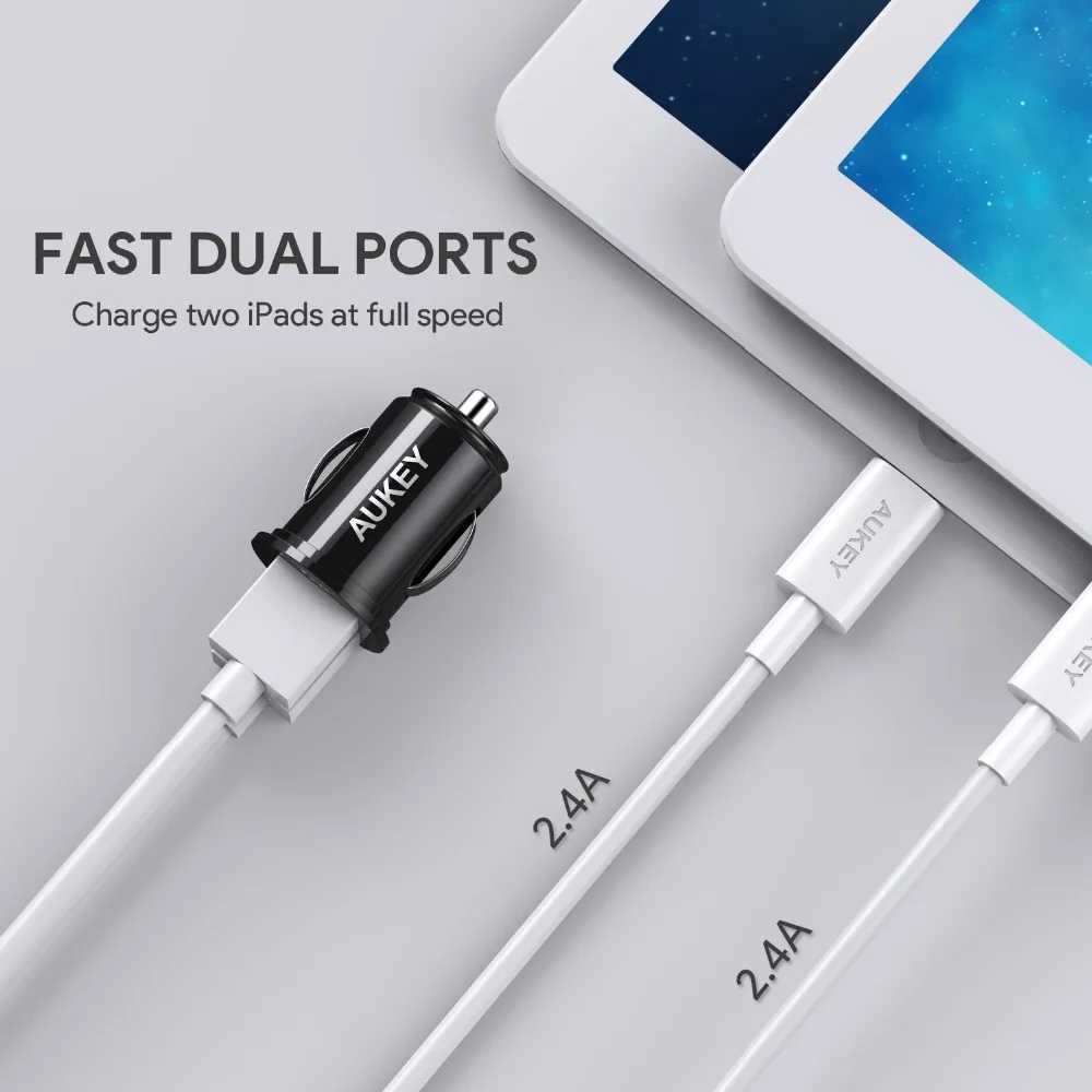 Автомобильное зарядное устройство AUKEY Fast Dual port 4.8A USB для мобильного телефона Xiaomi