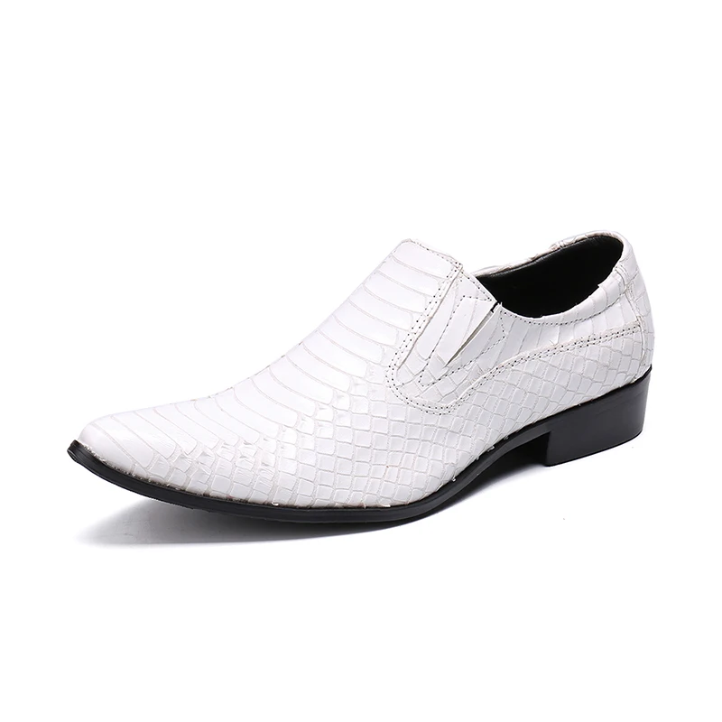 Фото Sepatu Pria, белые мужские туфли из натуральной кожи, мужские деловые туфли из крокодиловой кожи, деловые вечерние свадебные туфли, оксфорды с острым носком №4