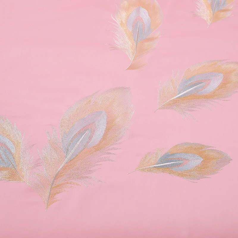 

Luxury 100% Cotton Pink 4 Piece Bedding Sets Peacock Feather Embroidery Bed Linen Set 650 Thread Count Density Queen King Size