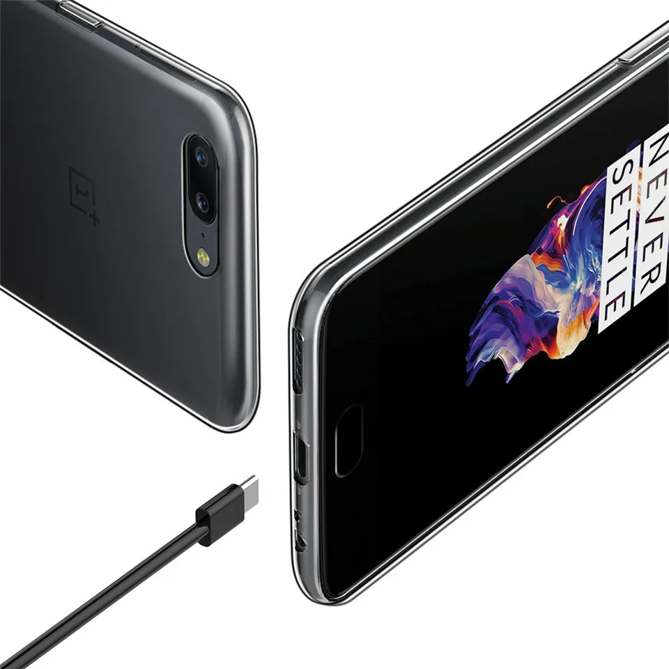 Для Oneplus 5 в случае мягкого ТПУ Crystal Clear тонкий Нескользящие прозрачный задняя