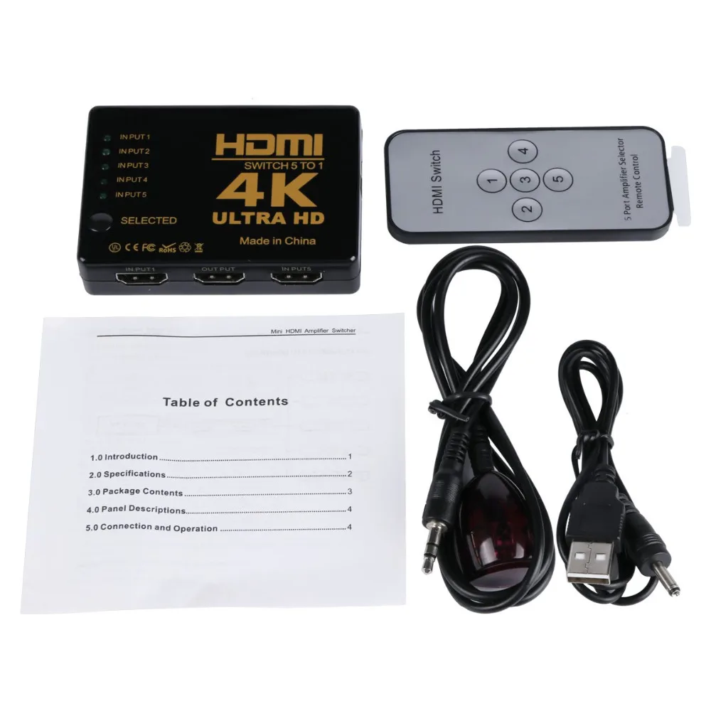 Мини коммутатор 3D 1080p с 5 портами 4K HDMI разветвитель + ИК пульт ДУ для HDTV поддержка 12