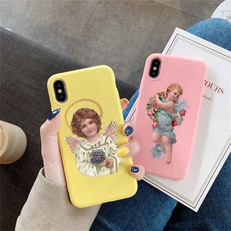 Чехол для телефона с ангелами возрождения iPhone X 7 Plus XS Цветочный мальчик мягкий