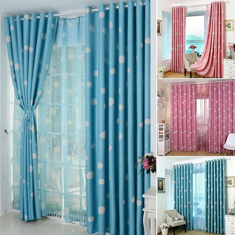 Room Window Curtains Cloud Printed Curtain Coated Lights Blockout Eyelet Screen Drape Household Large | Дом и сад